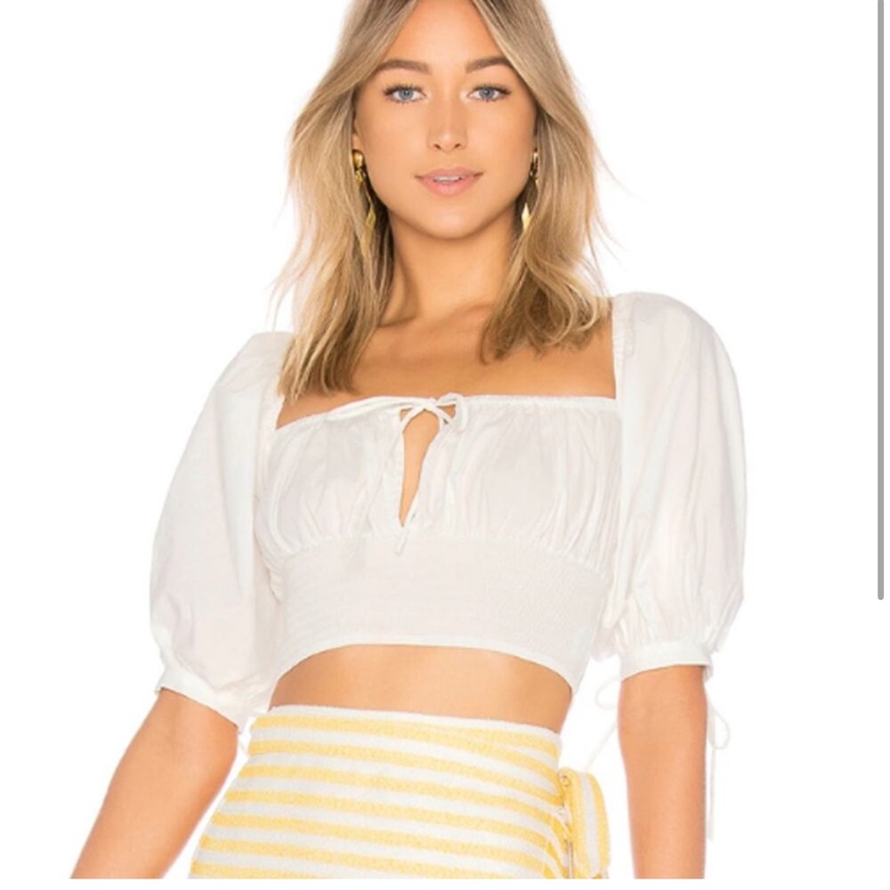 White Puff Sleeve Peasant Crop Top